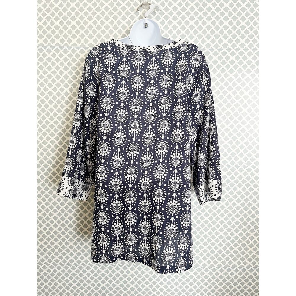 Sigrid Olsen Linen Tunic Blouse Navy White Boho Coastal L - Picture 6 of 8